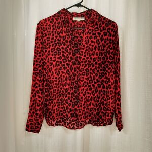 2/$30 Alexander Jordan Red Leopard Print‎ Button Up Sz S Mob Wife Office